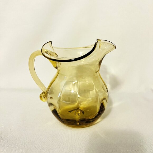 Rainbow Glass Golden Amber Pitcher Mid-20th Century Hand Blown Creamer 6” - Picture 9 of 11